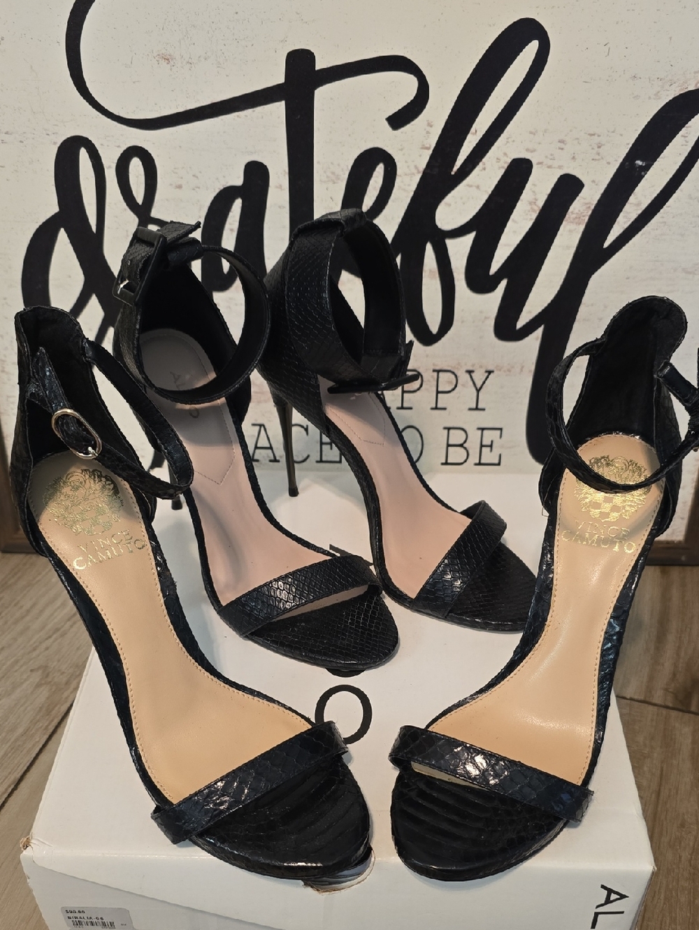 ALDO Black Textured Ankle-Strap Stiletto Heels & Vince Camuto Heels Both 7.5 - Picture 11 of 12